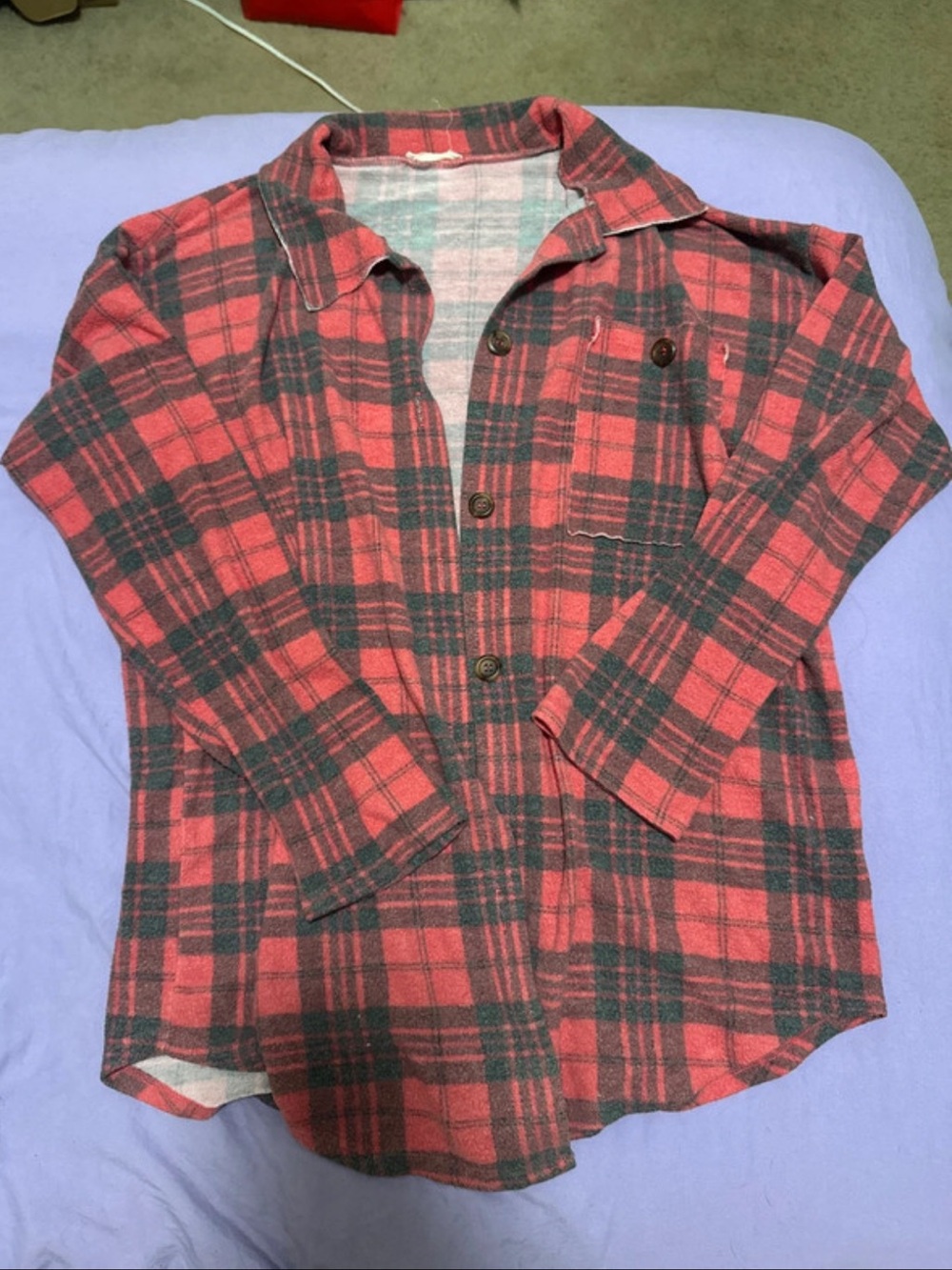 Red & Grey Plaid Button-Up PJ Shirt